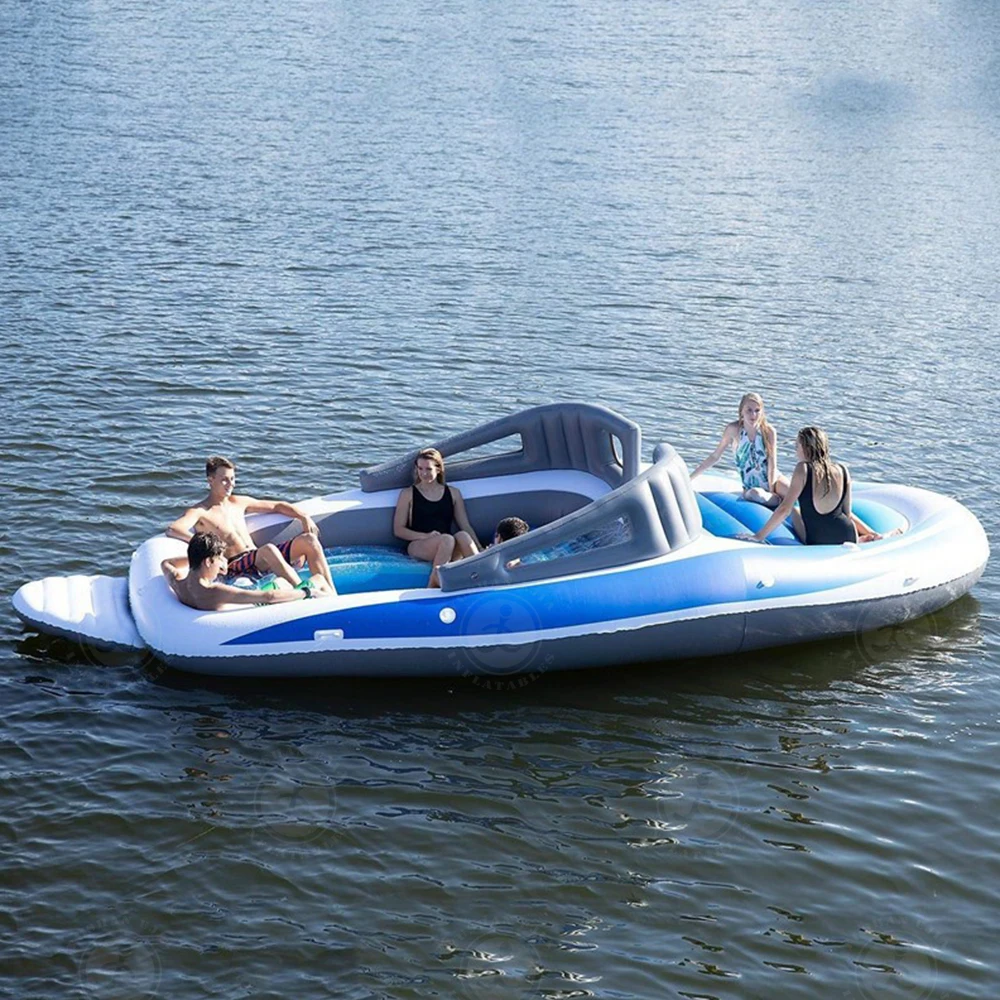 Hight New Inflatable Boat 6 People Inflatable Floating Island Sea Party Inflatable Yacht Thickened Pvc Drift Boat