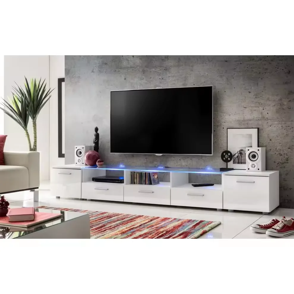 High Glossy Uv Tv Stand With RGB LED Lights and Tempered Glass TV Table Modern Cabinet Living Room Ffurniture