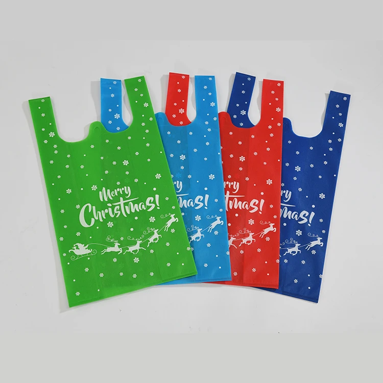 New design recyclable  die cut t shirt non woven vest shopping bag merry christmas bags for gift