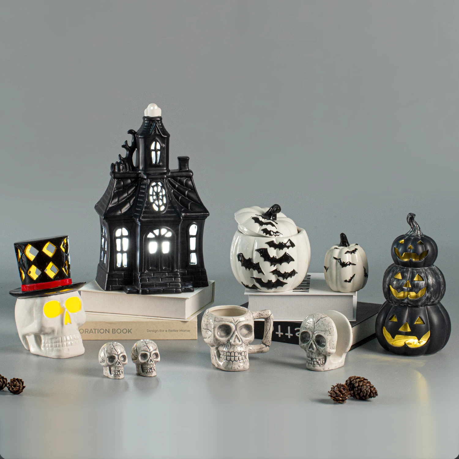 Ceramic Snow Village Halloween Witch Spider and Pumpkin Witchcraft Haunt Lit House