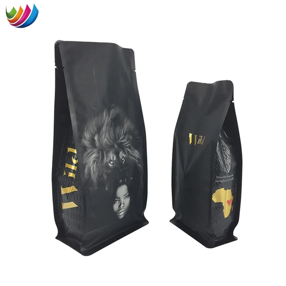 Custom Printing 1kg Black Stand up Coffee Bag Wholesale Box Pouch square Flat