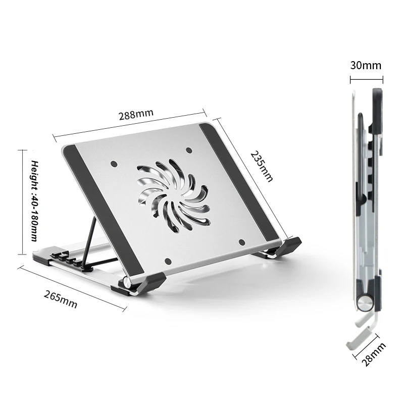 Aluminum Height Adjustable Laptop Cooler with Fan Notebook Stand Holder Riser Laptop Cooling Pad