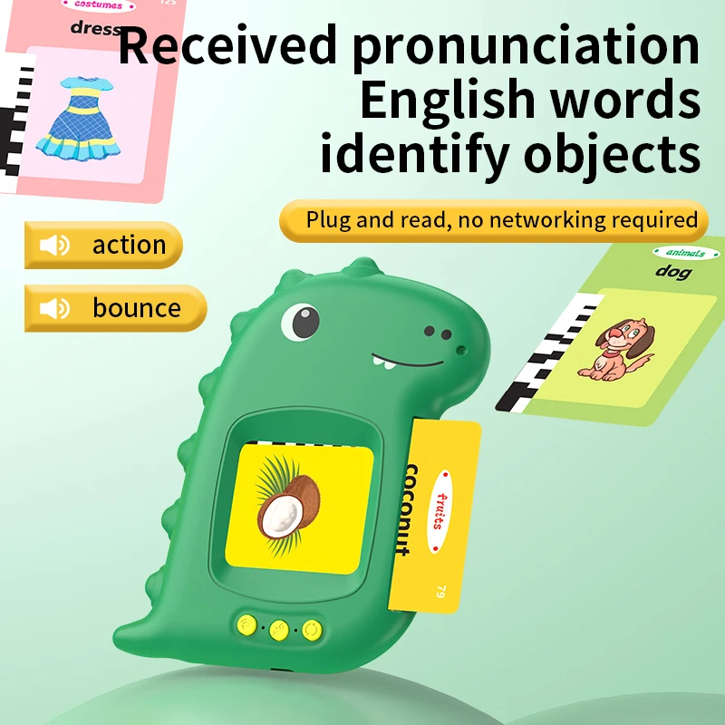 Flash Card Reader with Digital Writing Pads 224 Words Early Learning Toys Cartoon Educational For Kids