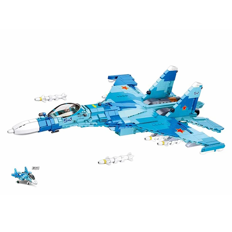 Sluban Building Blocks Military Series Army Set M38-B0985 SU-27 Fighter Jet  Building Bricks Child Educational Toys