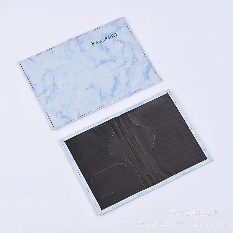 PU Leather Multi-card Holder Passport Protector Travel Abroad Wallet Marble Design for Family