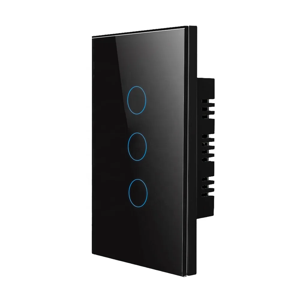 American Standard 3 Gang 1 Way Touch Sensitive Light Control Wall Switch CE RoHS Approval Tempered Glass Panel Electric Switch