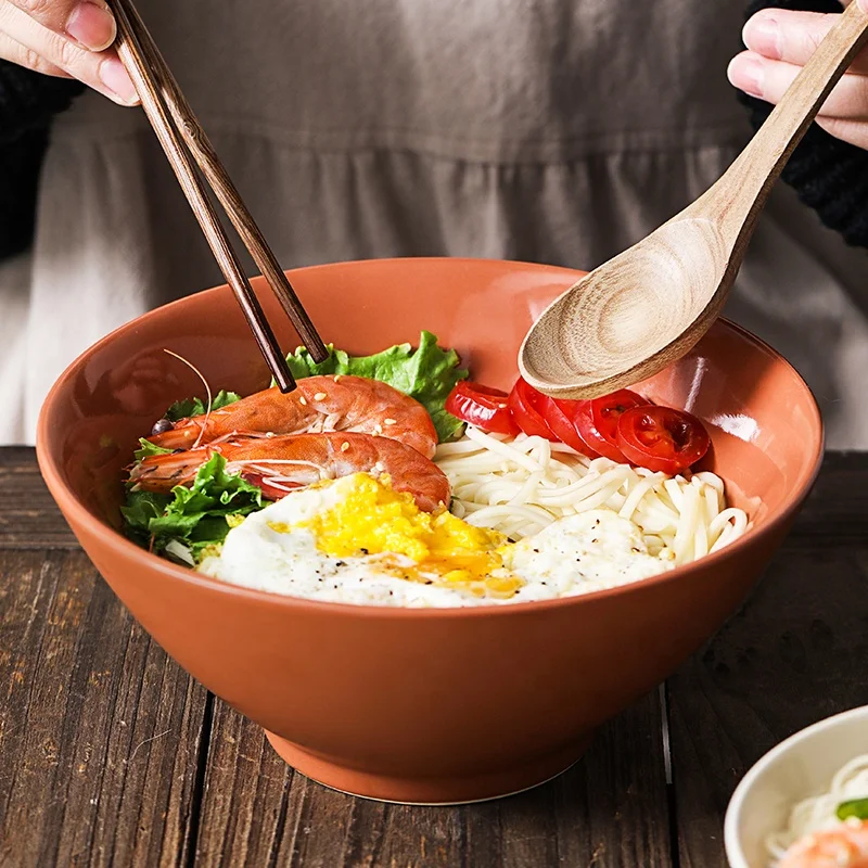 Hot Sale Solid Color Japanese Ramen Bowl Support Custom Size Shape Kitchen Soup Noodle Bowl Round Ceramic Bowl