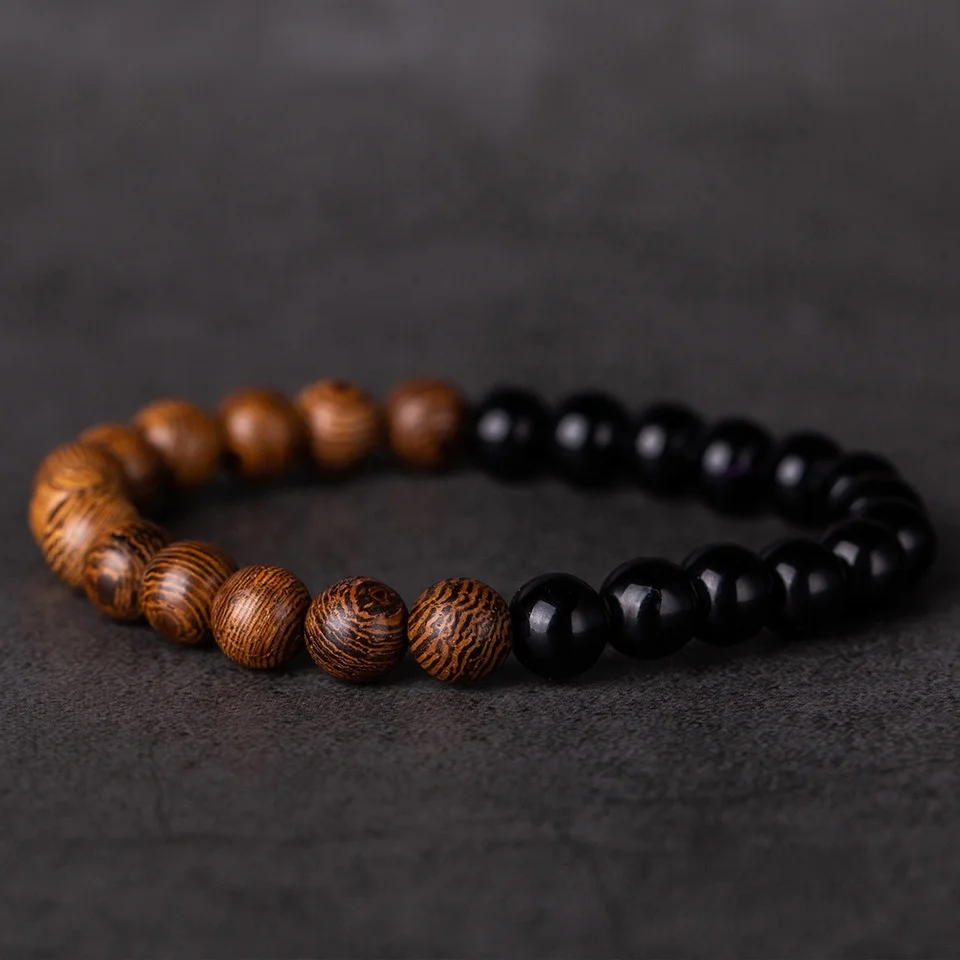 SC Hot Natural Wood Beads Bracelet Energy Hematite Yoga Bracelet Elastic Buddhist Prayer Buddha Bracelet for Women Men