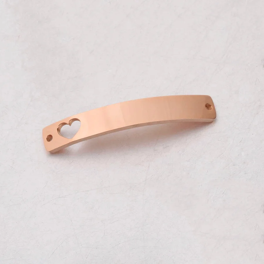 Ready to Ship Fashion Stainless Steel Bar Accessories Hollow Heart Curved Engraved Name Logo Strip For Jewelry Making