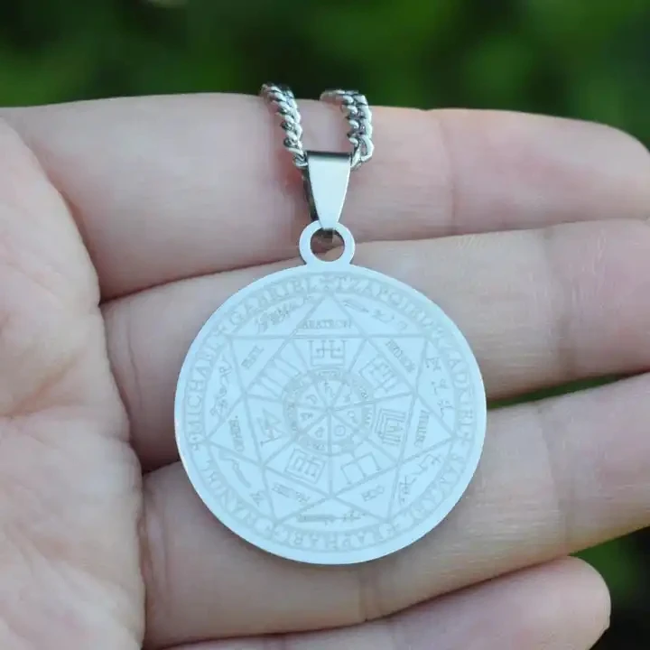 Stainless Steel Seven Angels Seal Magic Array Necklace Rune Amulet Protection Jewelry