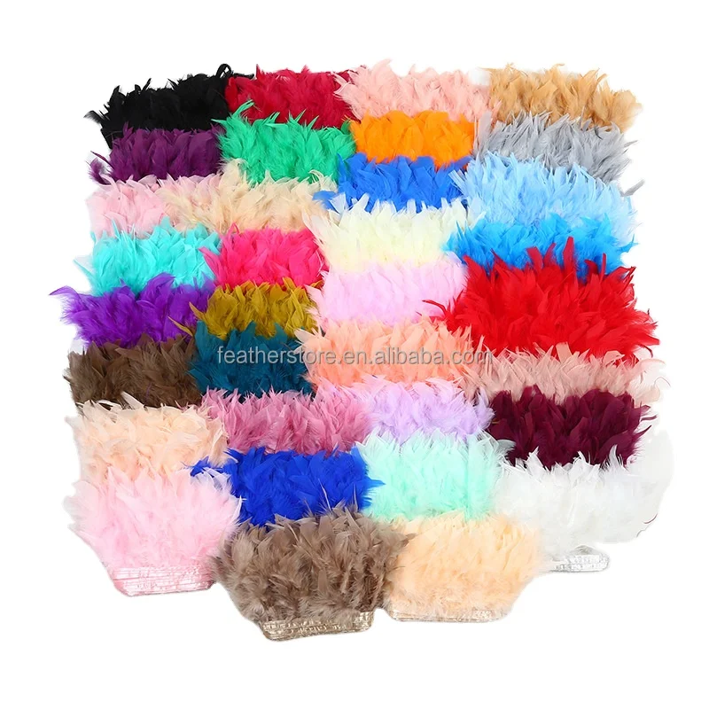 Handmade Turkey Feathers Trim Ribbon for Flecos Sewing Wedding Dress & Decorative Fringe on Tape for Clothes & Decorations