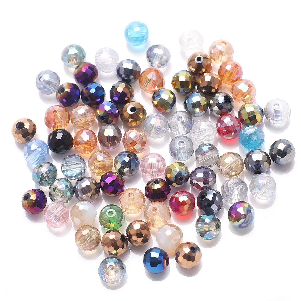 Metallic Faceted Round Glass Beads for DIY Making 6 8 10 12 mm Crystal Loose Round Beads for Bracelet Charms Jewelry Accessories