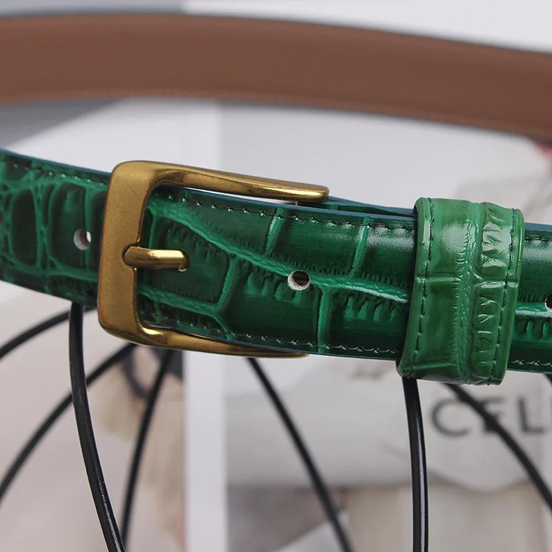Green snakeskin fashion with skirt suit sweater jeans leather belt for women