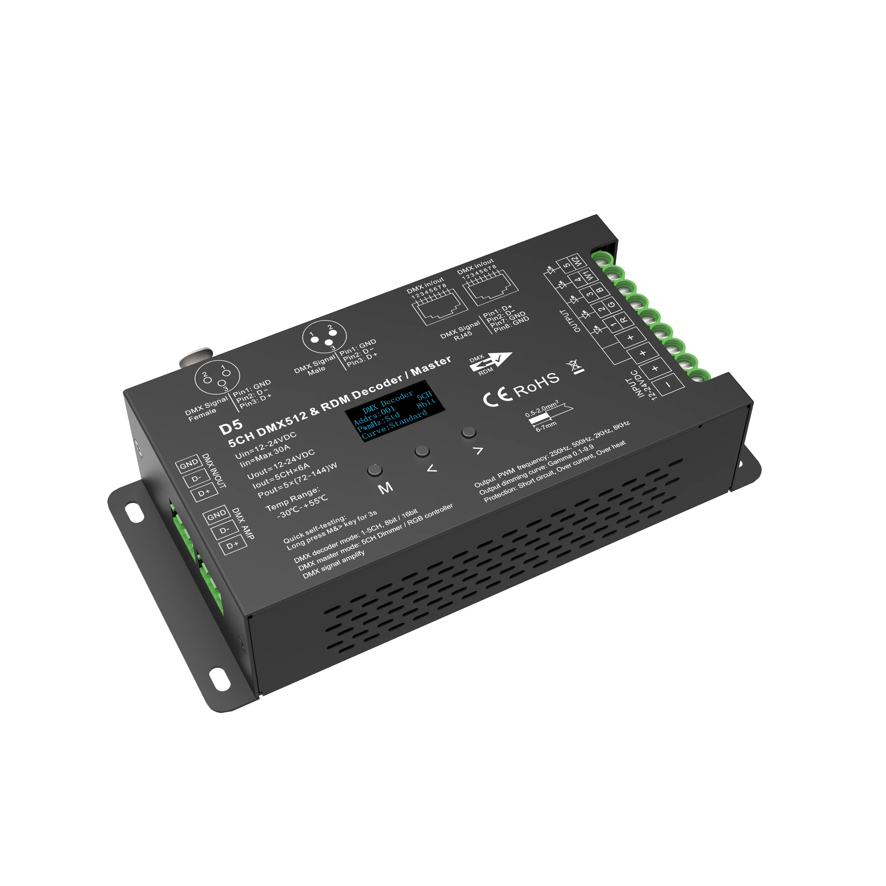 D5 5 Channel 6A/CH DMX512 RDM decoder DMX master RGB LED controller pwm constant voltage dimmer