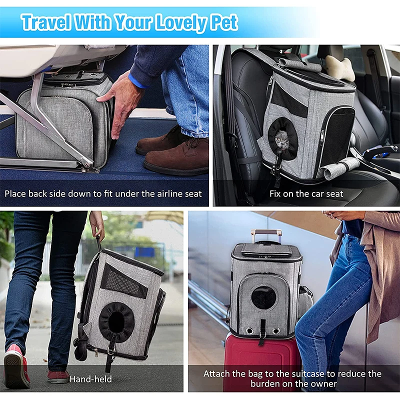 Cat Backpack Carrier Dog Carrier Backpack for Small Dogs Expandable with Breathable Mesh Interactive Hole Extra Bottom Support