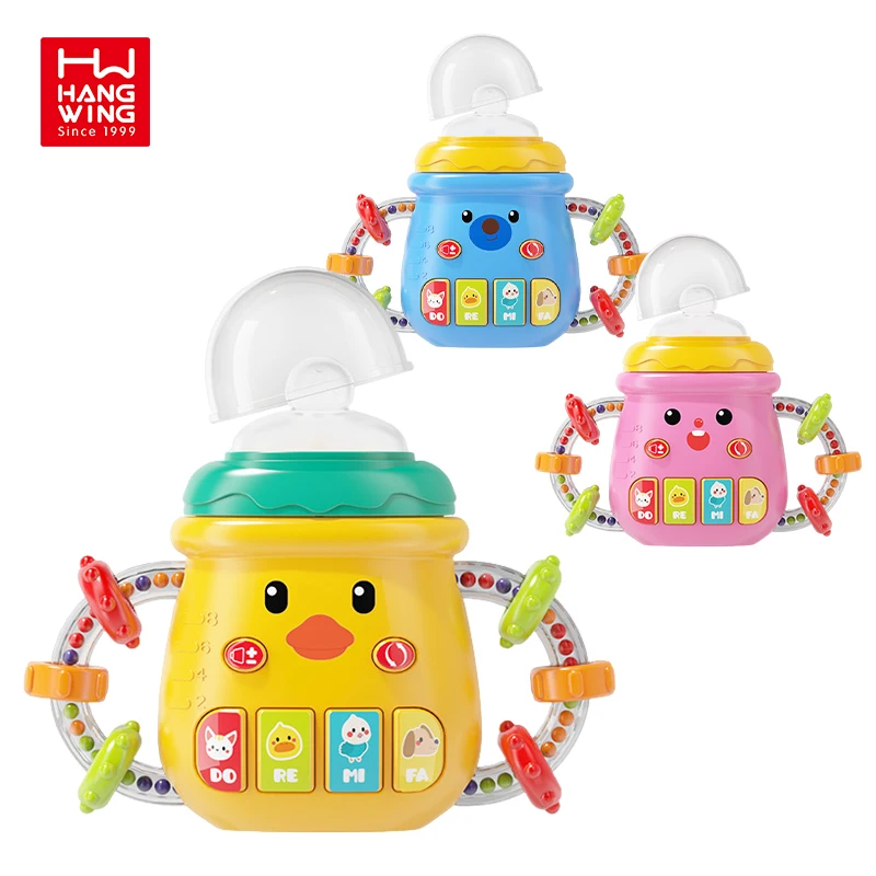 HW 18M+ Newborn Soft Glue Teether Educational Toys Musical Feeding Bottle Story Machine Pacifier Baby Soothing Vocal Infant Toys