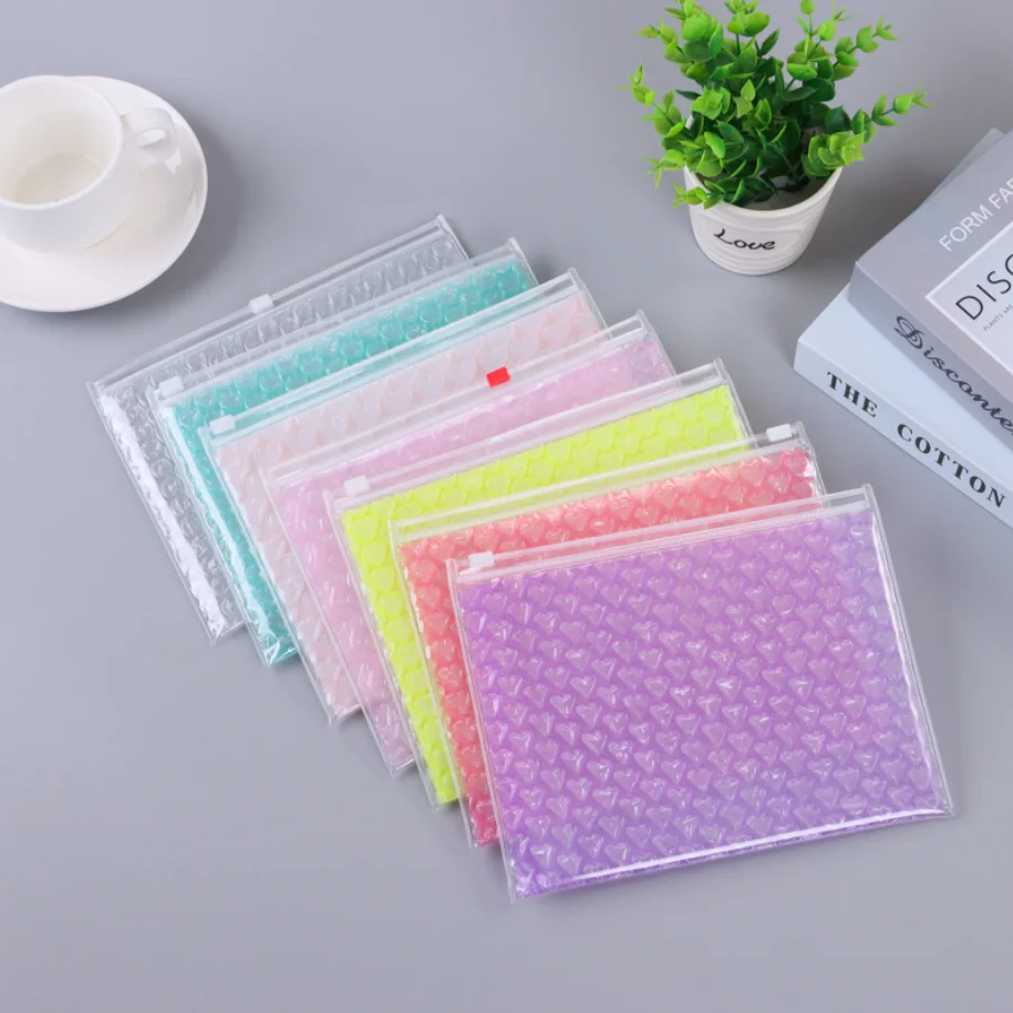 Heart Shaped Bubble Mailer With Zipper Custom Reclosable Pvc Plastic Bubble Padded Zip Lock Pouch Makeup Cosmetic Bags