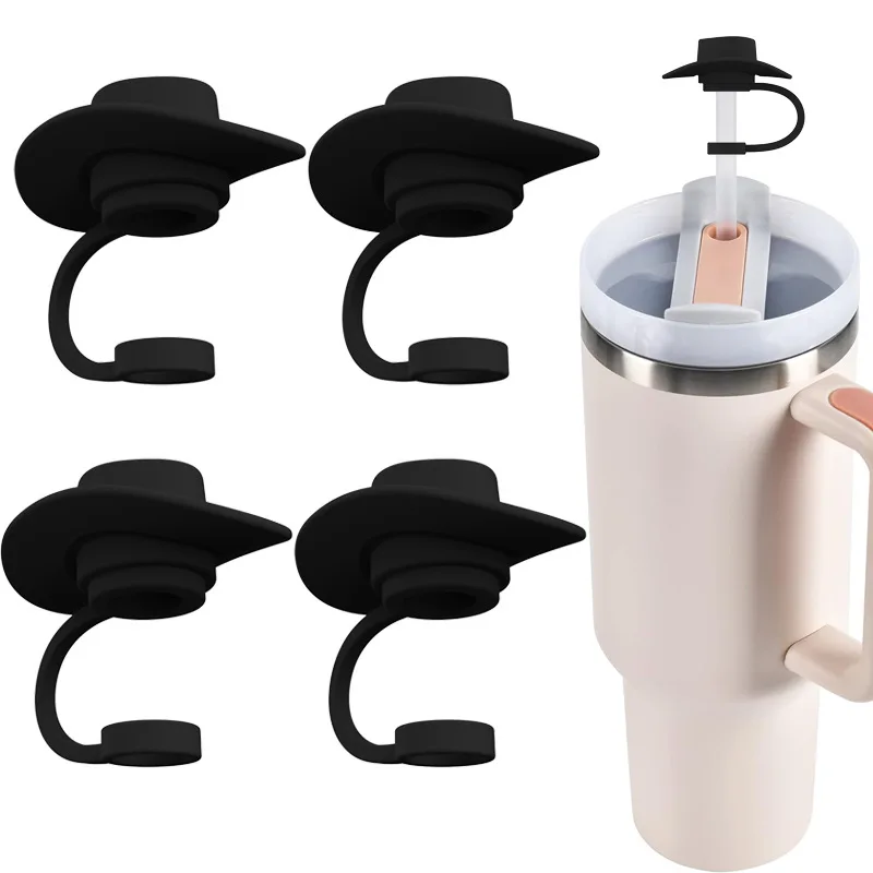 2024 New Fashion 10mm Cowboy Hat Cap Shape Silicone Straw Topper For Cup Tumbler Accessories Straw Tip Cover Cap