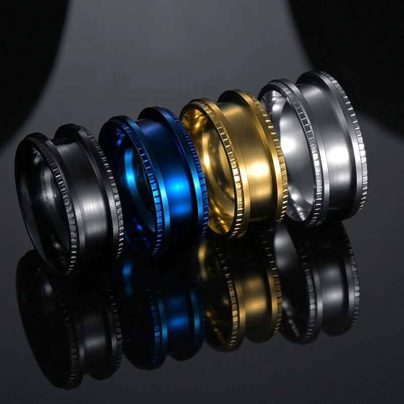 Hot Sale European 316L Titanium Steel Grooved Inlay Ring Multi Colors Core Blank Ring For Men Women