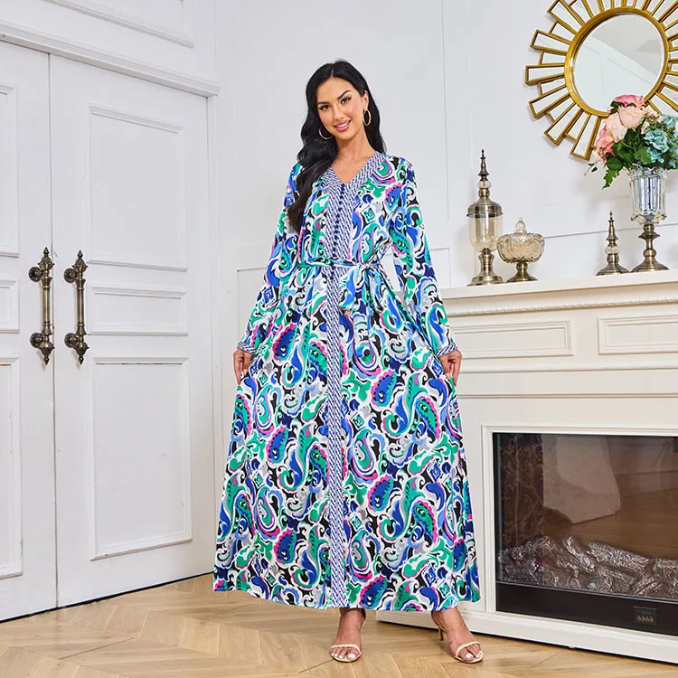 457 Цветочная Исламская Дубай Абая Женская Арабская одежда летнее скромное платье традиционная мусульманская женская одежда