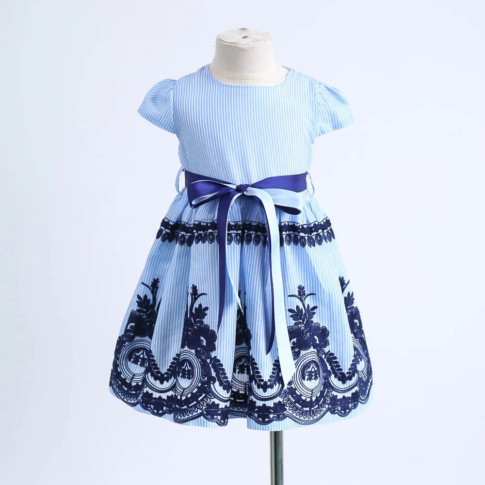 Korean style 2021 new girl dresses summer embroidered plaid dress baby flared sleeve cotton clothing