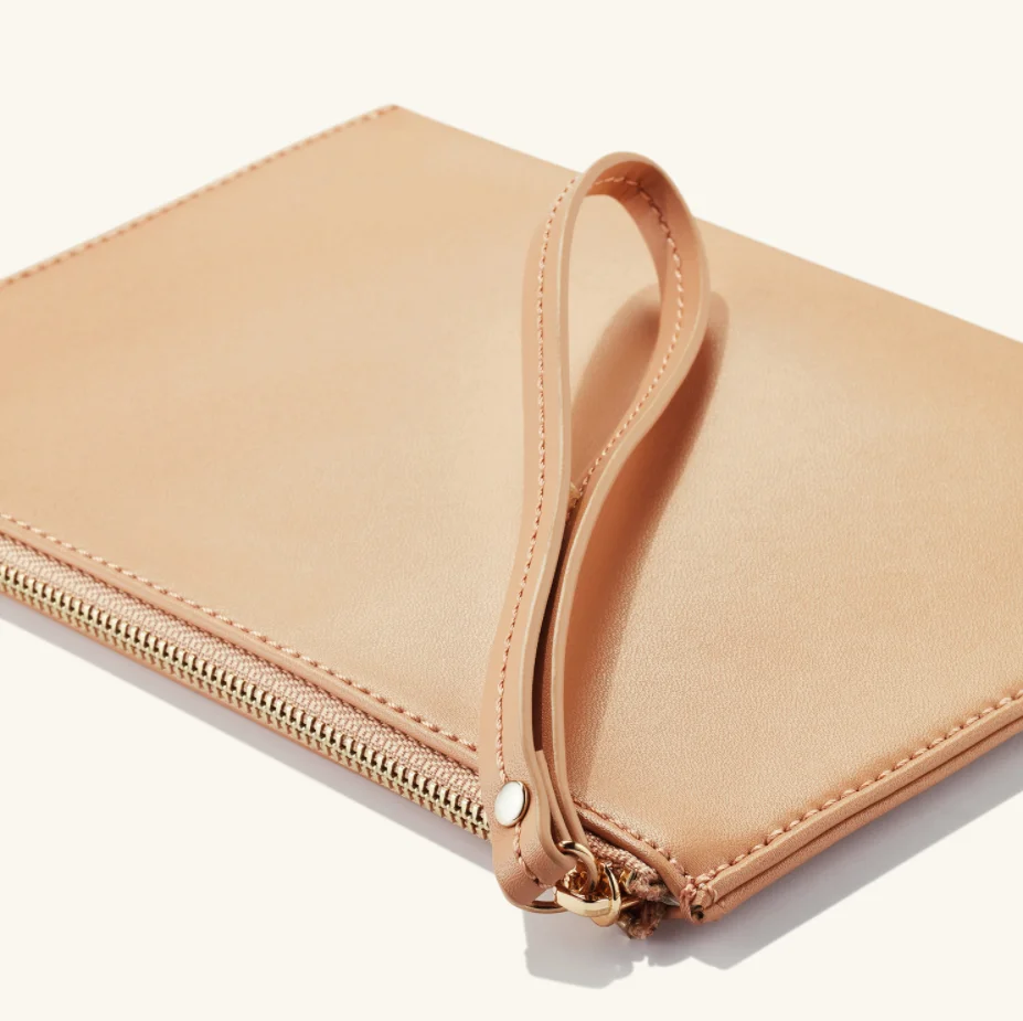 Luxury custom genuine pu leather wristlet women clutch bag zipper pouch