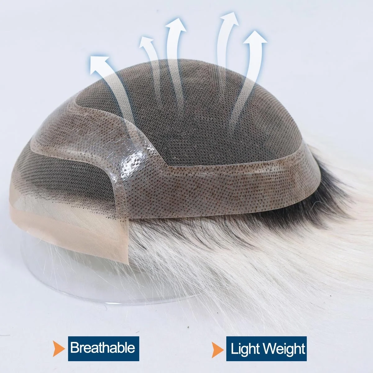 Mens Hair Replacement System 1B Off Black Roots Ombre #60 Platinum Blonde Color Thin Skin French Lace Toupee For Men Human Hair