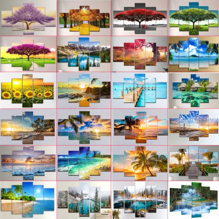 5 Pieces Custom Ome Decor Poster Wall Decorative Picture Snow Mountain Artwork Print Winter Scenery Printed Canvas Painting