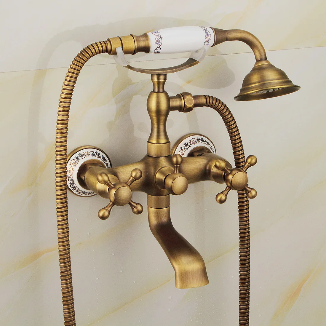 LONGSTAR Brass Clawfoot Wall Mount Faucet Retro And Simple Design European Country Style