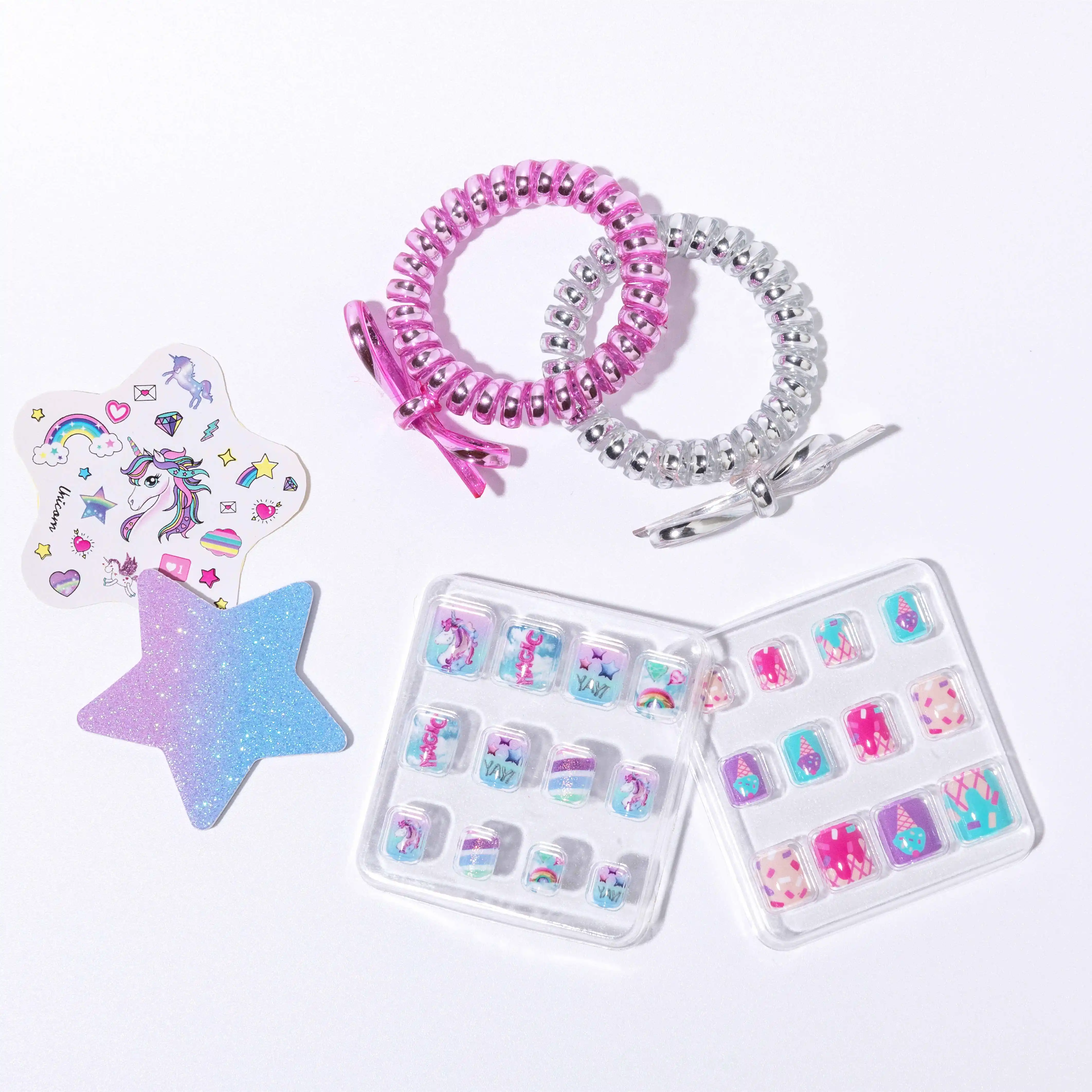 Заводская цена, индивидуальная голографическая коробка, детский набор для красоты ногтей, набор для искусственных ногтей для макияжа детей