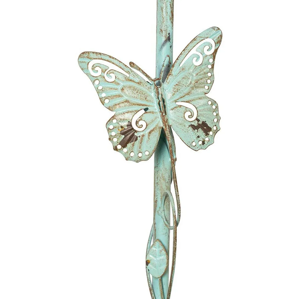 Bird House Stake with Pole for Outside Reclaimed Cast Iron Faucet with Butterfly Distressed Country Garden Metal Stake Decor