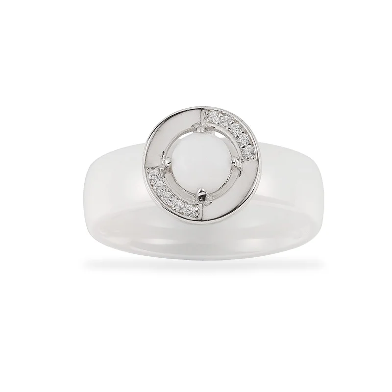 Factory Custom Made Jewelry Rings Well Polished White Black Ceramic Ring 925 Sterling Silver Casual Rings for Ladies
