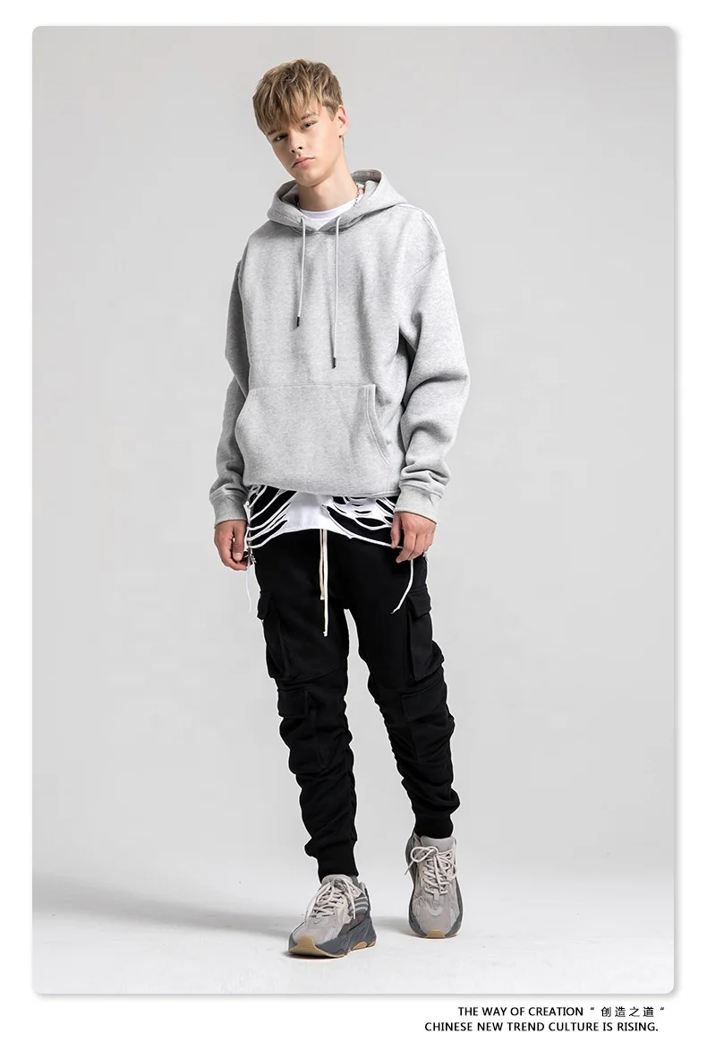 Custom embroidery with logo mens hip hop streetwear wholesale heavy weight sweatshirt pink private label kangaroo pocket hoodies