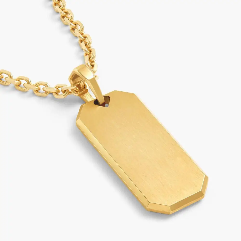 Custom Titanium steel  Necklace 18 K gold plated stainless steel laser lettering engraved text frosted surface geometric Pendant