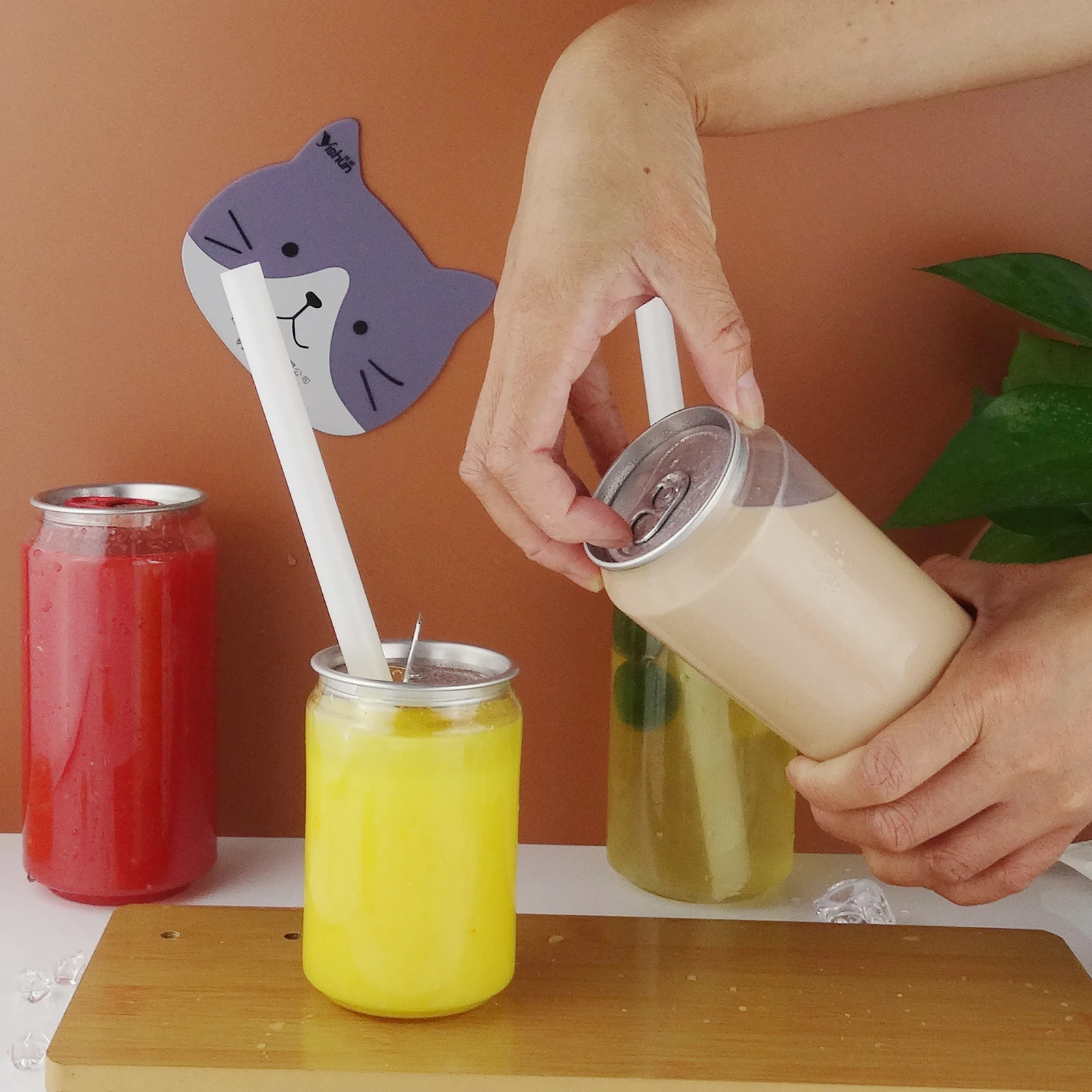 Custom Logo Plastic Pet Can Beverage Bottle Transparent Pet Pop Can for Soft Drink Juice Soda milk Coffee Bottle Easy Open