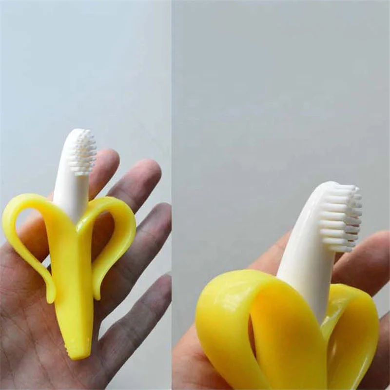 Hot Selling Fruit Banana BPA Free Food Grade Silicone Baby Toothbrush Teether for Kids Teething Toy