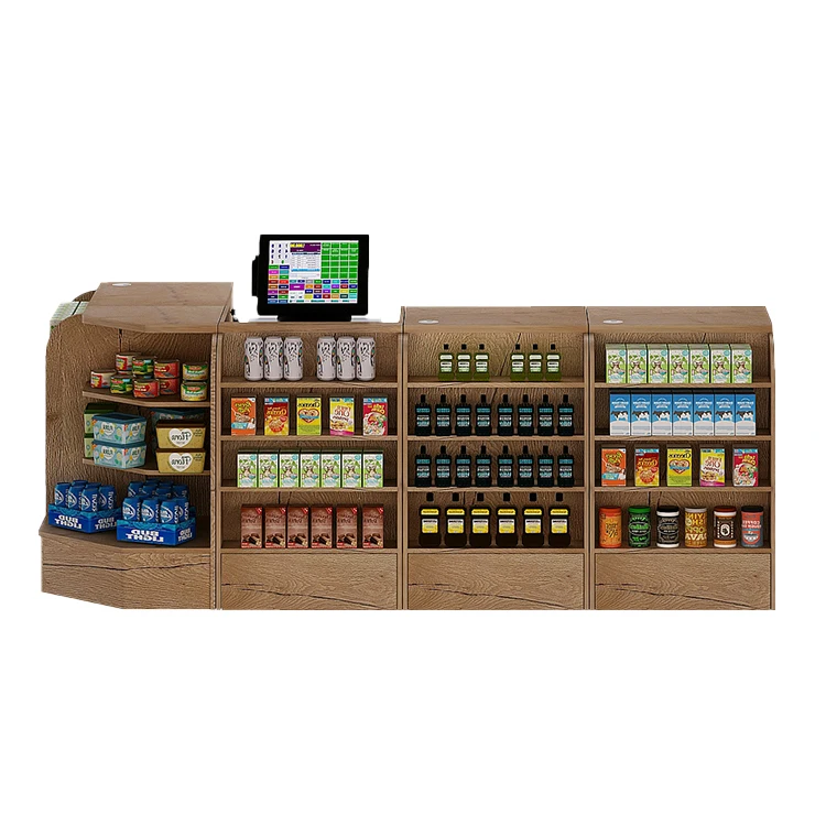 Simple Supermarket Equipment Wooden Grocery Store Checkout Counter Gondola Shelving In Supermarket Shelves