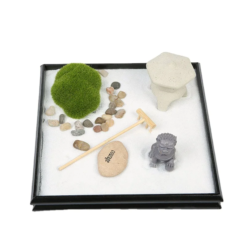 Factory Wholesale mini zen garden decorative mini zen garden tray kit set for desk desktop Japanese Office Sand Mini Zen Garden