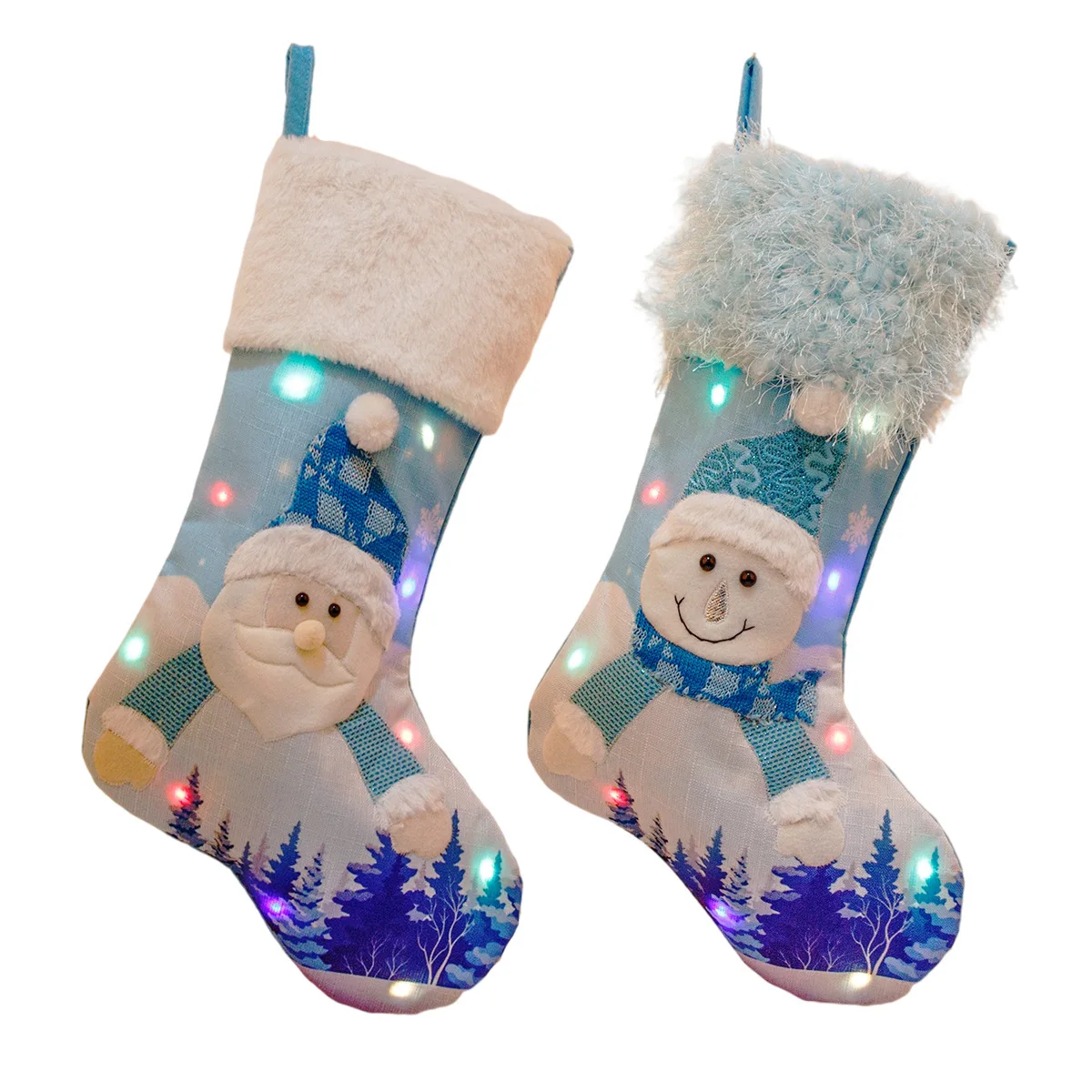 New Arrival Blue Burlap LED Glowing Santa Snowman Holders Light Up Christmas Stocking For Kids Party Accessory Celebrations