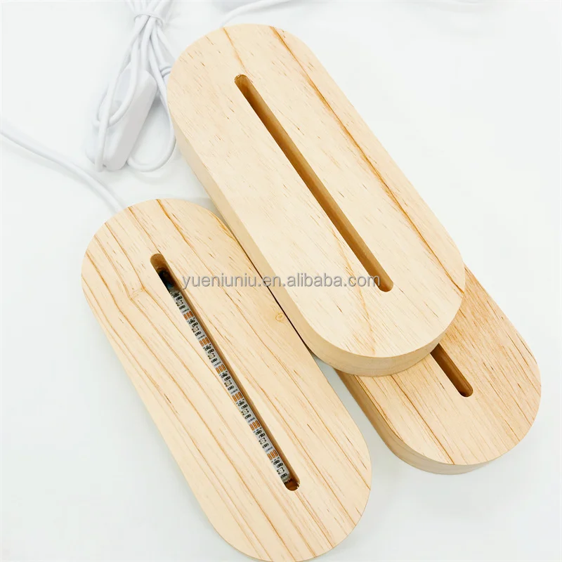 5v usb rectangle round 3d lamp led oval wooden wood led night light base