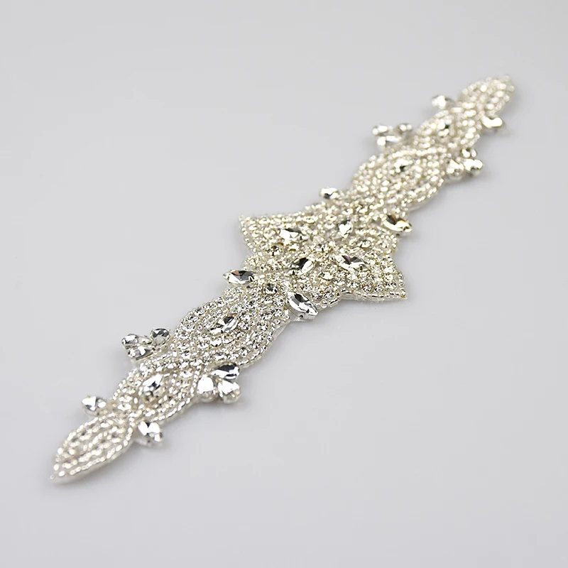 WRA-1018 Keering Silver Bridal Belt Sash Iron On Diy crystal stones hot fix applique iron for suits
