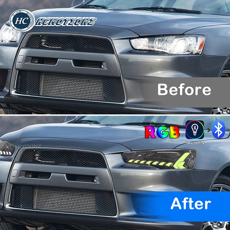 HCmotion Factory Start UP Animation Sequential Head Lamps Assembly 2008-2017 ex evo CF/CJ RGB Headlights For Mitsubishi Lancer