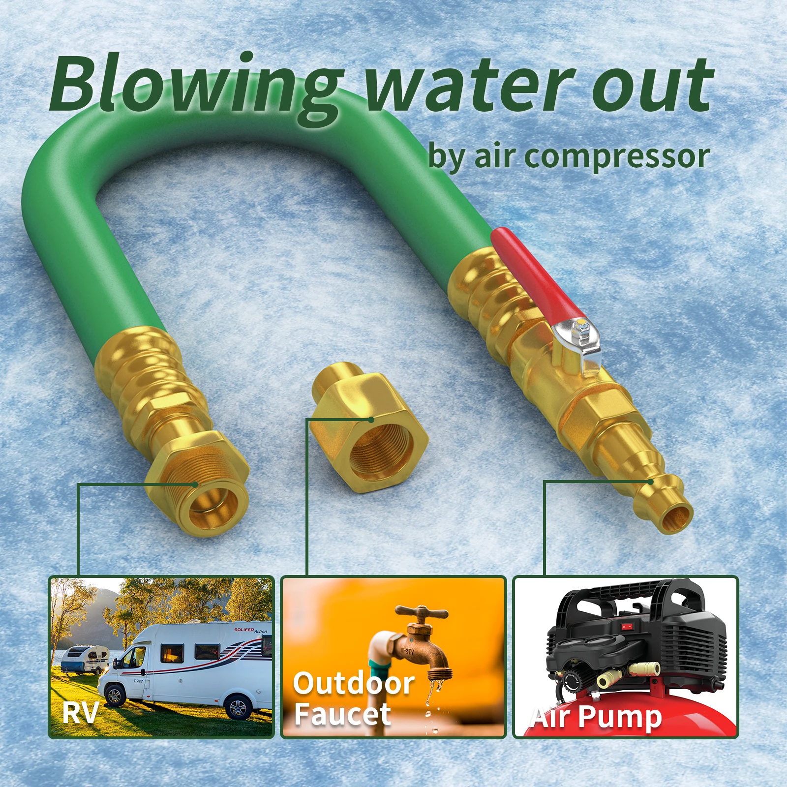 RV Winterize Blowout Adapter Kit with ball Valve Connect plug Water Blow Out Fitting Adapter for camper trailer