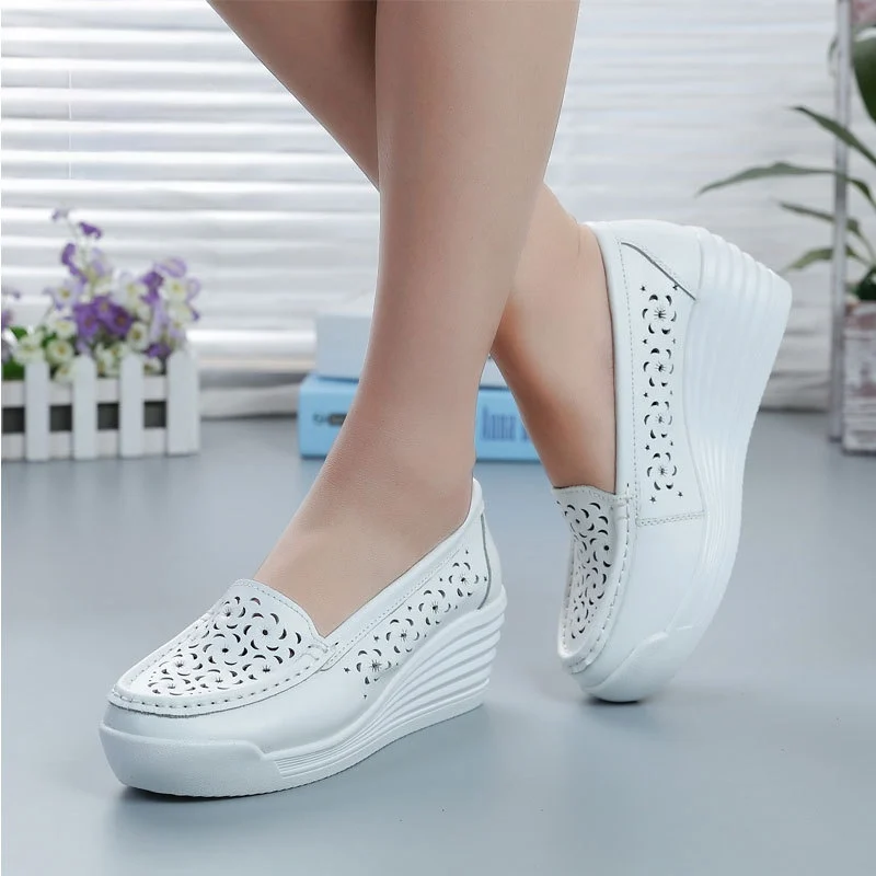 Fashion Platform Whoes Comfortable Mother Shoes Increase 6cm Casual Nurse White Shoes Wedges for Women Heels