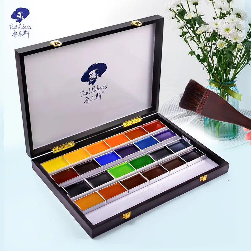 Paul Rubens Watercolor Solid Artist Grade Hardcover Wooden Box Gift Set Professional Art Paint Supplies for Painting Master