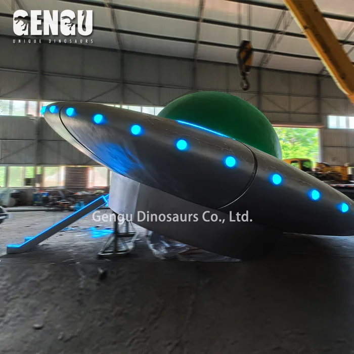 Flying Saucer Aircraft With Lighting High Quality Artifical Big Size UFO Statue Customized Fiberglass Model