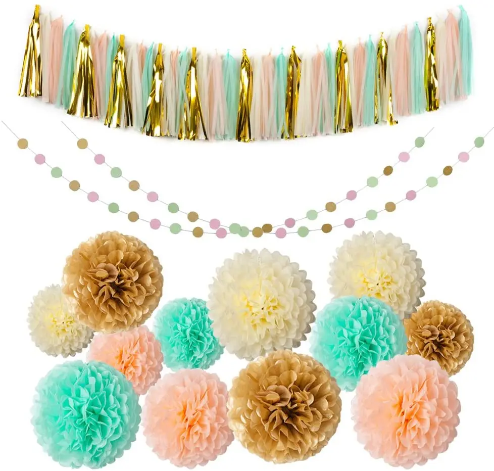 Wholesale Paper Fan Lantern Tassels Birthday Decoration Set Fiesta Party Supplies