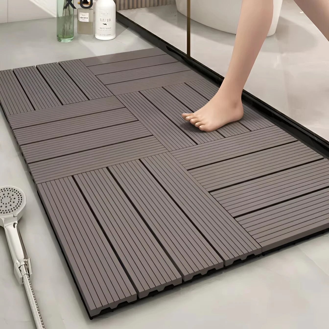 Contemporary WPC Outdoor & Indoor Decking Tiles Smooth Waterproof Wood-Plastic Composite Flooring for Garden Application