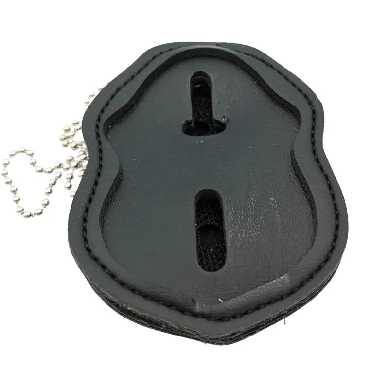 US Detective Badge Leather Holder Belt Clip Leather Necklace Ball Chain Police Badge Holder Cosplay Badge Leather Black