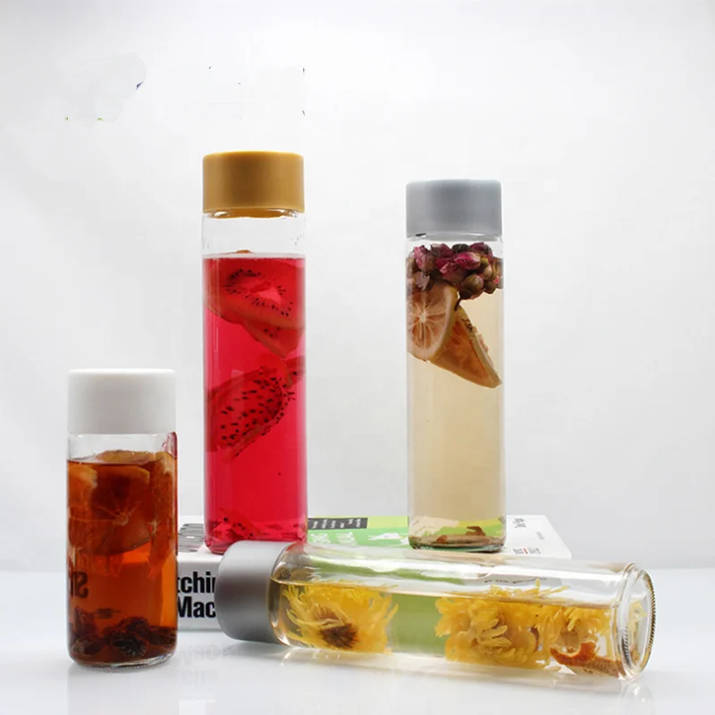Wholesale fruit infuser glass water bottle 300ml 500 ml empty glass voss water bottle with custom logo